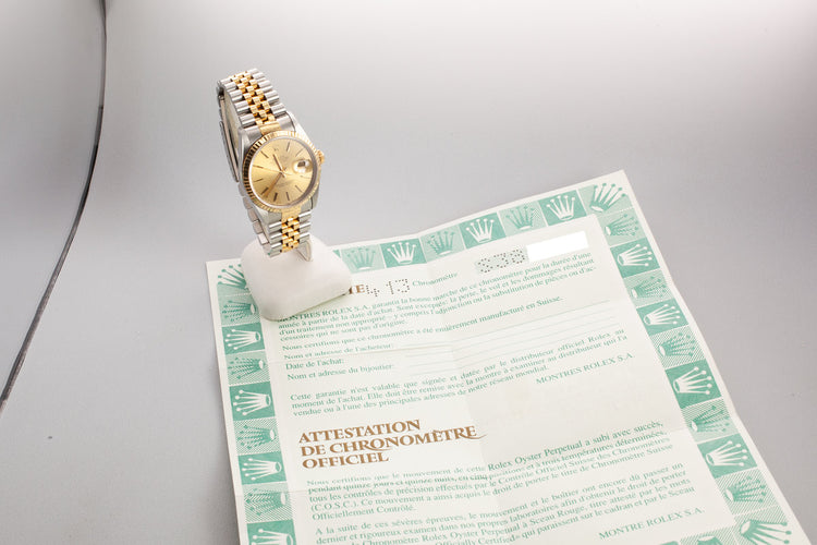 1993 Rolex Two-Tone Datejust 16233 Champagne Dial with Papers