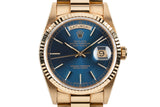 1995 Rolex 18K YG Day-Date 18238 Blue Dial with Box and Papers