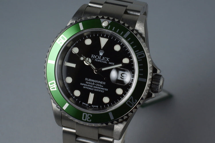 2004 Rolex Green Submariner 16610LV Mark I with Box and Papers MINT