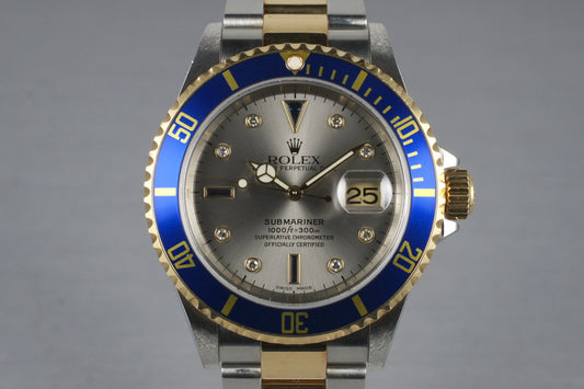 2003 Rolex Two Tone Submariner 16613 Serti Dial with Box and Papers