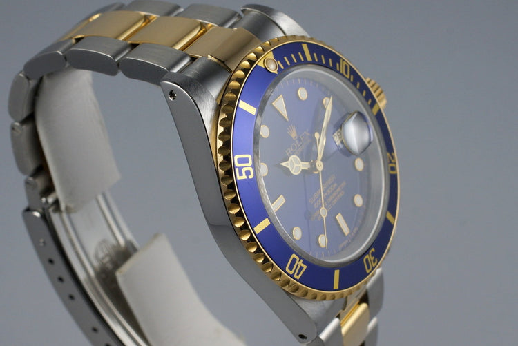 1995 Rolex Two Tone Blue Submariner 16613 with Box and Paper