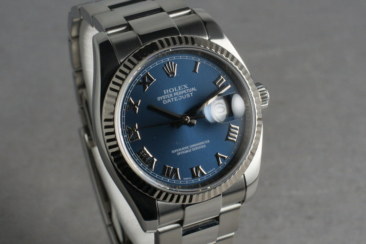 2006 Rolex DateJust 116234 with Blue Roman Numeral Dial Box & Papers