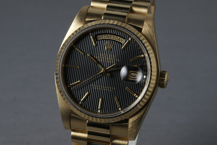 1982 Rolex YG Day Date 18038 with Black Tapestry Dial