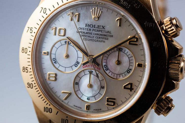 1999 Rolex 18K YG Daytona with Mother of Pearl Dial and Box and Papers