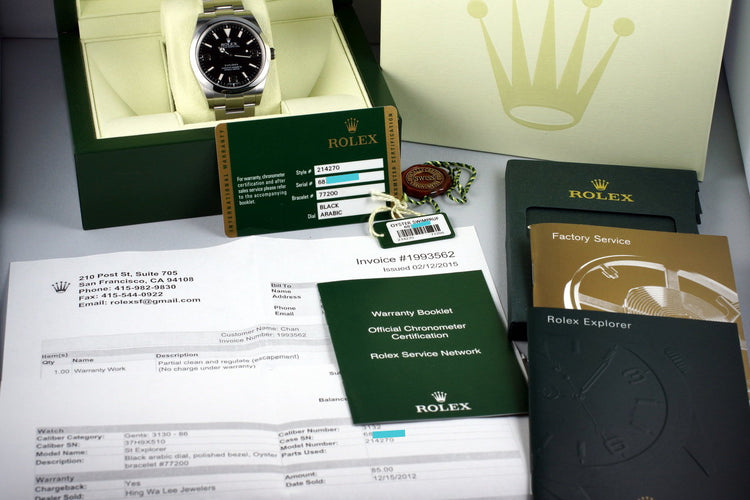 2012 Rolex Explorer 214270 with Box and Papers