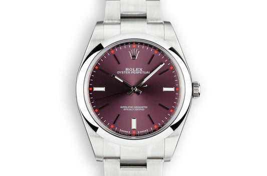 2018 Mint Rolex 39mm Oyster Perpetual 114300 Purple Dial with Box and Papers