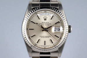 1991 Rolex WG Day-Date 18239 Silver Dial with Box and Papers