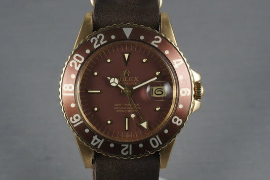 Rolex GMT 18K  1675 root beer nipple dial with Inverted Serial and Reference