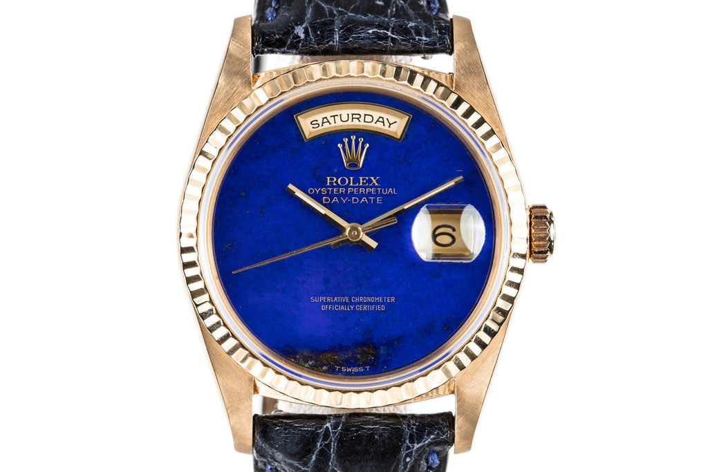 1991 Rolex 18K Day-Date 18238 Lapis Dial with Papers