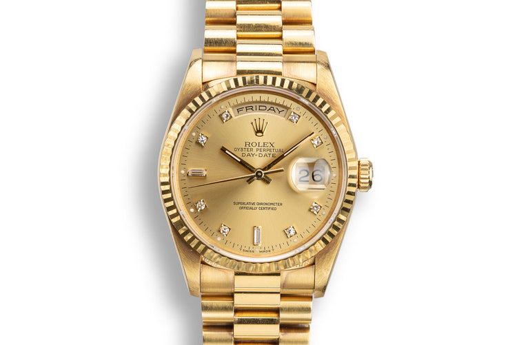 1991 Rolex 18K YG Day-Date 18238 Champagne Diamond Dial with Papers