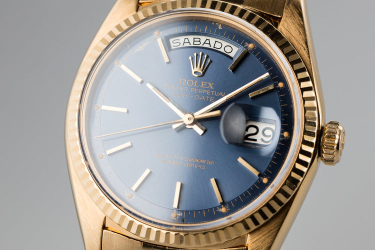 1967 Rolex 18K Day-Date 1803 Blue Dial with Spanish Day Wheel
