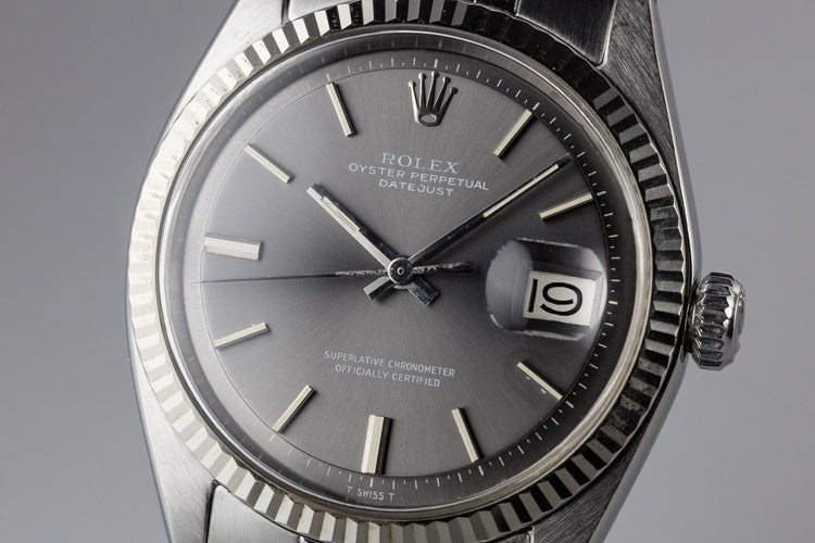 1972 Rolex DateJust 1601 No Lume Grey Dial with Box and Double Punched Papers