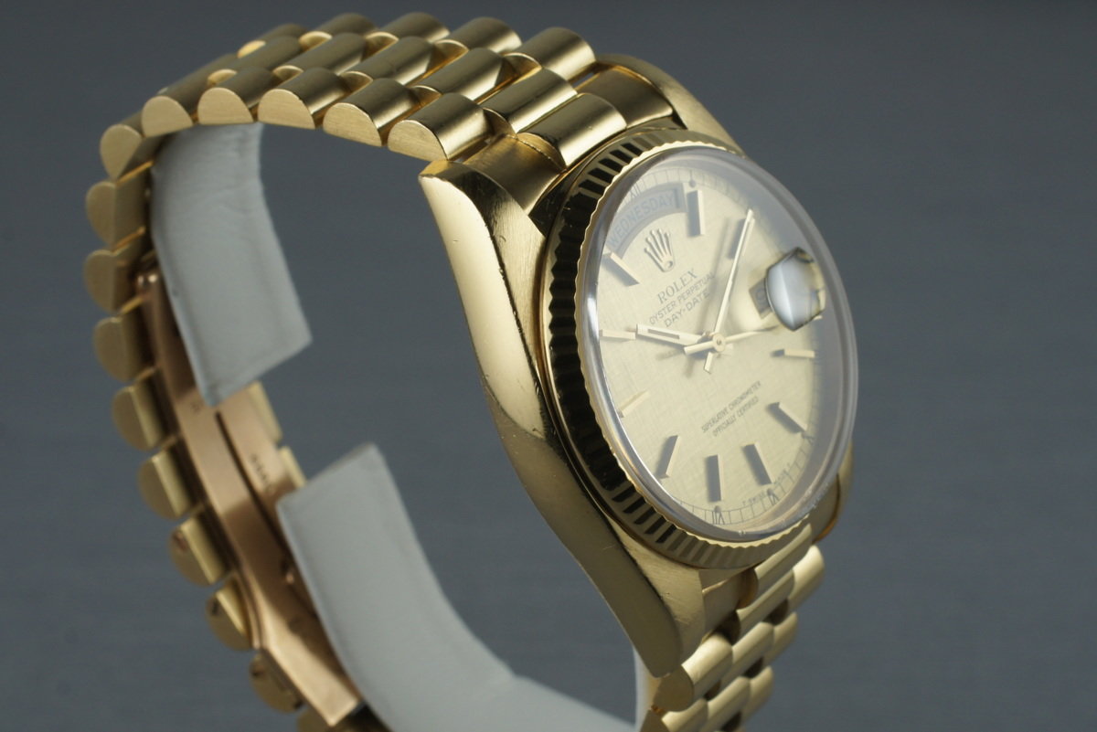 HQ Milton - 1981 Rolex YG Day Date 18038 Linen Dial with Box and