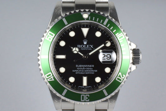 2007 Rolex Green Submariner 16610V with Box and RSC Papers