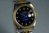 1988 Rolex Two Tone DateJust 16233 Factory Blue Vignette Diamond Dial with Box and Papers