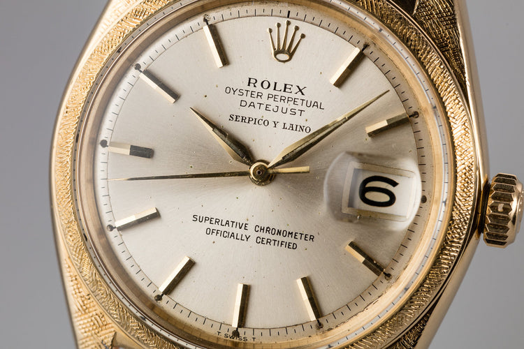 1964 Rolex 18K YG Morellis DateJust 1602 Silver Serpico Y Laino Dial with Service Papers