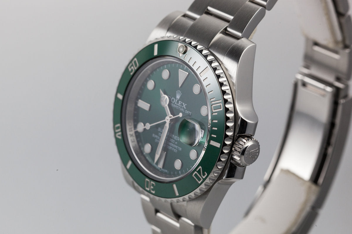 HQ Milton - 2014 Rolex Green Ceramic Submariner 116610LV Hulk with Box  and Paper, Inventory #A212, For Sale