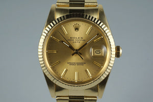 1987 Rolex 14K YG Date Ref: 15037 with Box and Papers