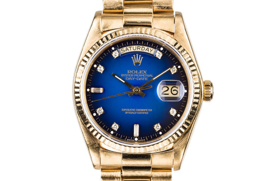 1980 Rolex Day-Date 18038 Factory Diamond Blue Vignette Dial