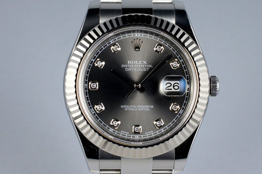 2015 Rolex Datejust II 116334 Factory Gray Diamond Dial with Box and Papers