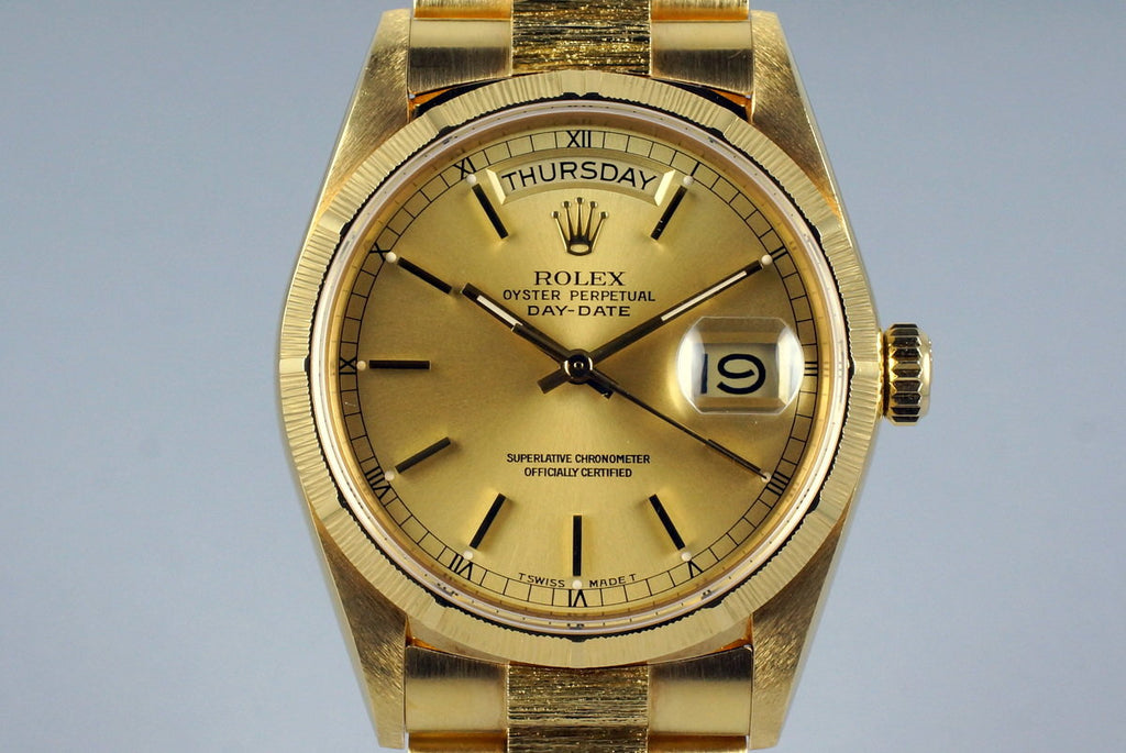 1987 Rolex YG Bark Day Date 18078 Champagne Dial