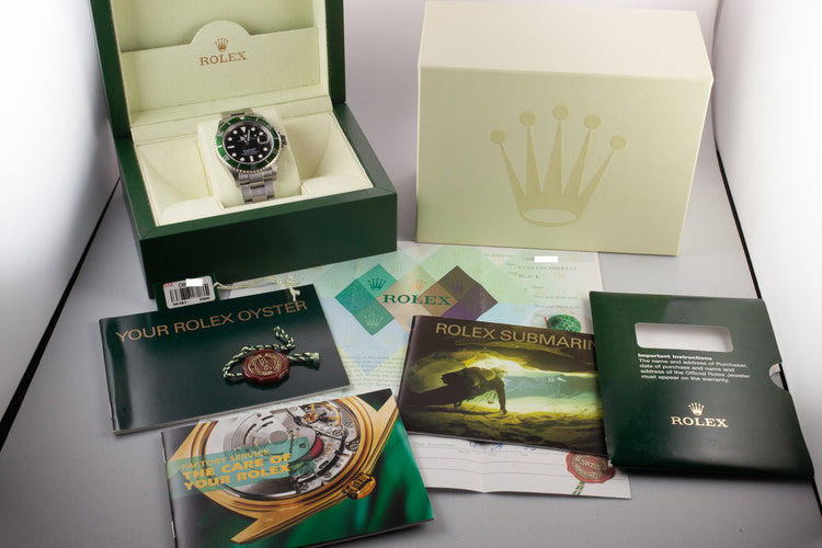 2005 Rolex Anniversary Green Submariner 16610LV with Box and Papers