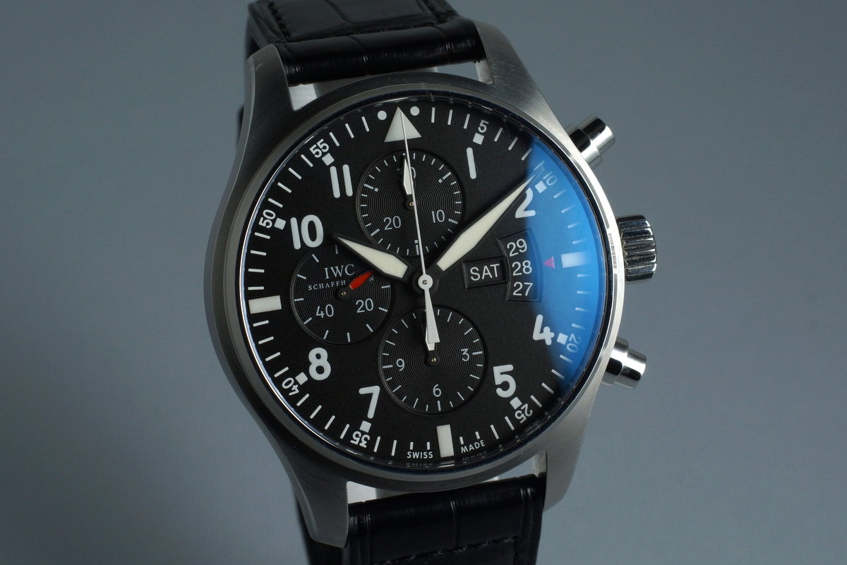 HQ Milton 2014 IWC Pilot s Chronograph IW3777 001 with Box and Papers Inventory 5057 For Sale