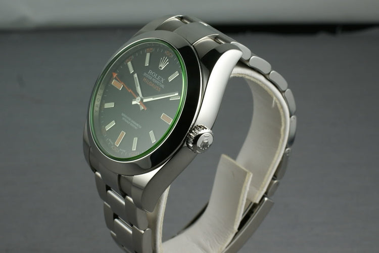 Rolex Milgauss Green V Serial 116400 GV with Box and Papers