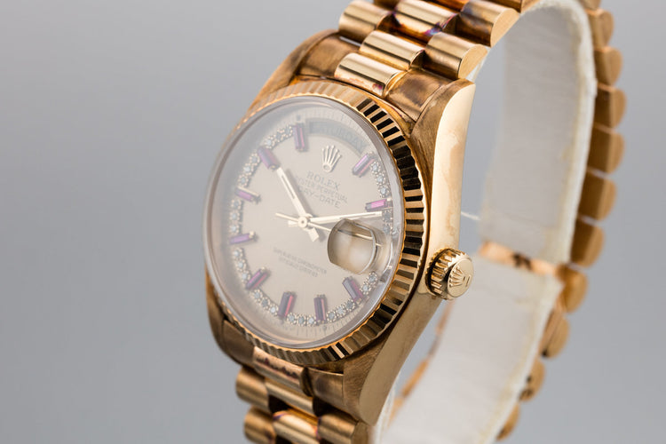 1986 Rolex 18K YG Day-Date 18038 with Diamond and Ruby String Dial