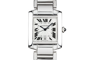 Cartier 18K Large White Gold Tank Francaise Date W5001153