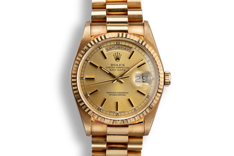1989 Rolex 18K YG Day-Date 18238 Champagne Dial with Box and Papers