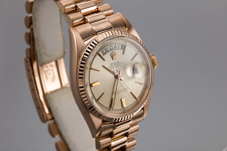 1965 Rolex 18K Rose Gold Day-Date 1803 Silver Dial