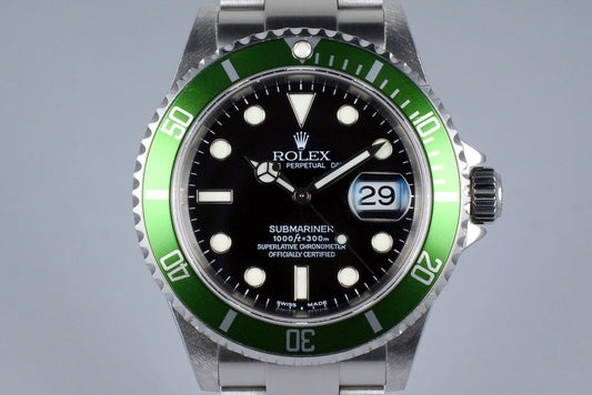 2004 Rolex Green Submariner 16610V Mark I Dial with Box and Service Papers