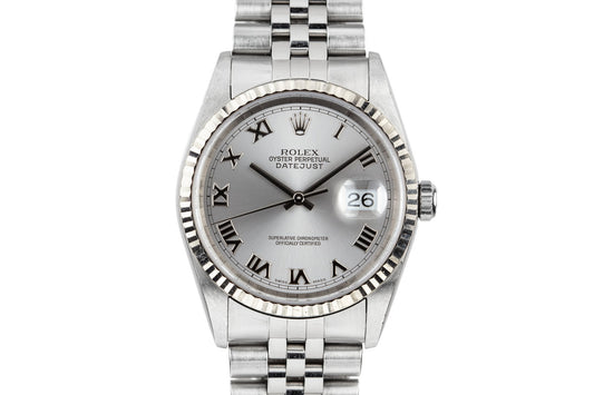 2002 Rolex DateJust 16234 Rhodium Roman Numeral  Dial with Box and Papers