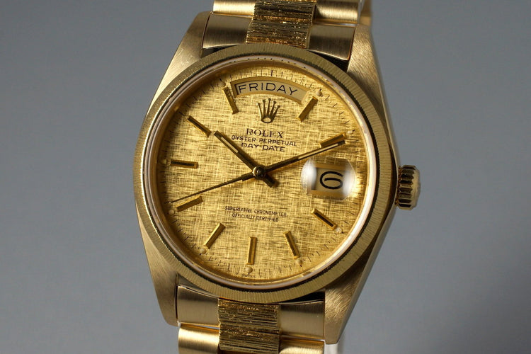 1982 Rolex YG Bark Day Date 18078 Champagne Linen Dial