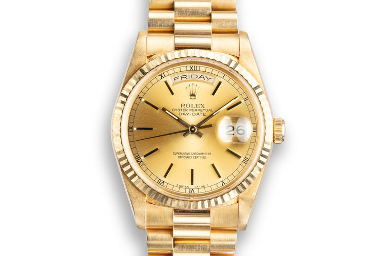 1993 Rolex 18K YG Day-Date 18238 Champagne Dial