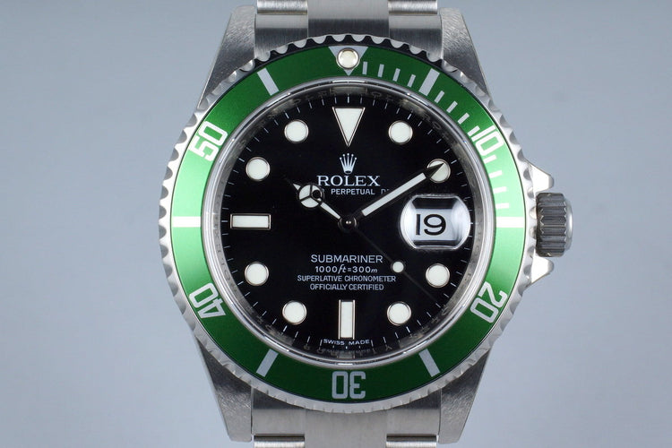 2009 Rolex Green Submariner 16610LV with Box and Papers MINT