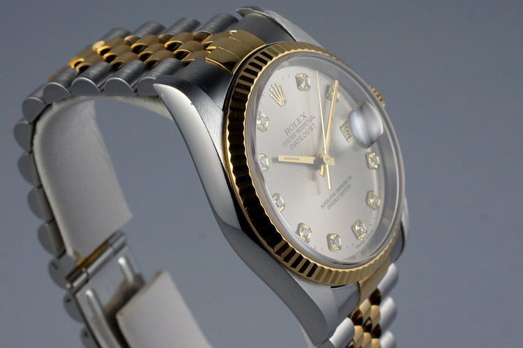 1995 Rolex Two Tone DateJust 16233 Factory Diamond Gray Dial