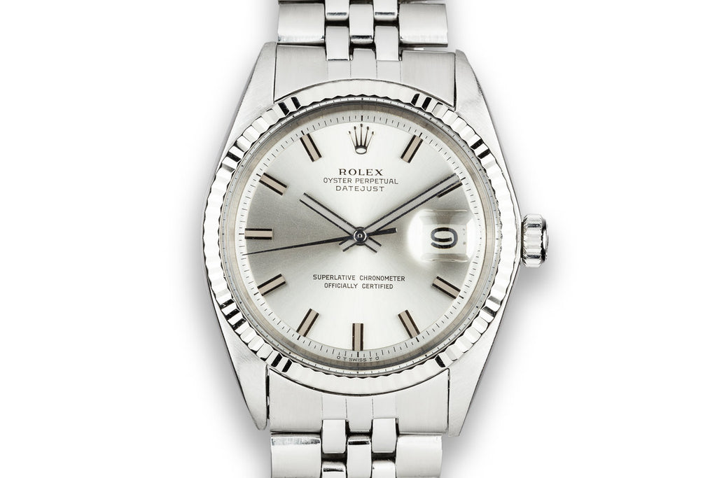1972 Rolex DateJust 1601 with No Lume Silver Wideboy Dial
