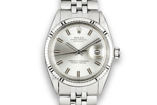 1972 Rolex DateJust 1601 with No Lume Silver Wideboy Dial