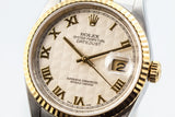 2003 Rolex Two Tone DateJust 16233 Cream Roman Pyramid Dial