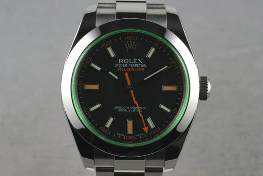 2009 Rolex Milgauss Green 116400V with Box and Papers