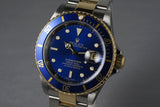 2003 Rolex Two Tone Blue Submariner 16613 with Box and Papers