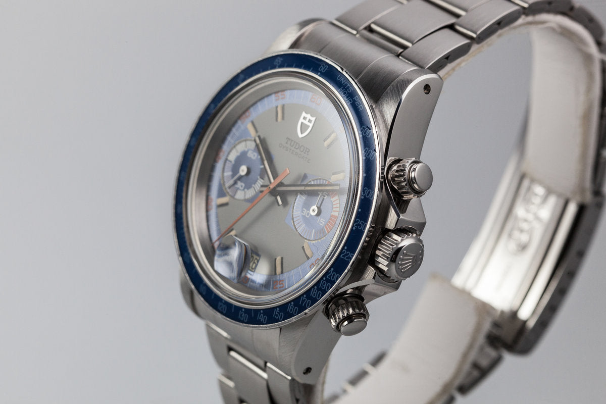Tudor 7149/0 — Blue and Grey Dial. · Photo: HQ Milton · © HQ Milton, used with permission · Source: https://hqmilton.com/products/1973-tudor-monte-carlo-7149-0