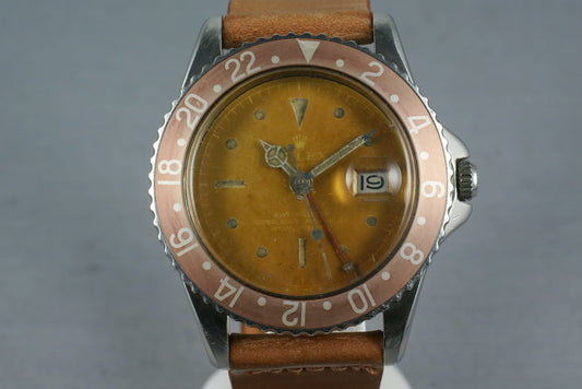 Rolex GMT Ref: 1675 Pointy Crown Guards Chapter Ring ultra light brown dial