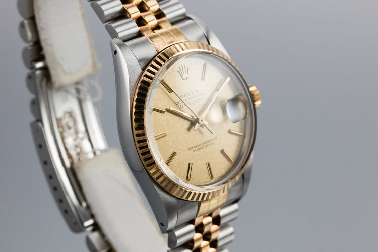 1986 Rolex Two-Tone DateJust 16013 Champagne Linen Dial with Box and Papers