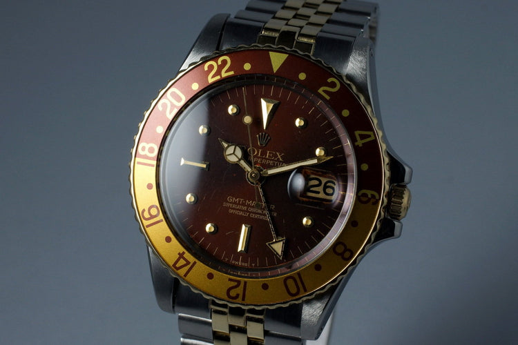 1972 Rolex Two Tone GMT 1675 Root Beer Dial with RSC Papers