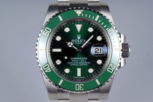 2016 Rolex Green Submariner 116610LV with Box and Papers MINT