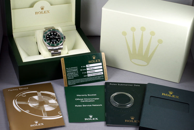 2013 Rolex Green Submariner 116610LV with Box and Papers