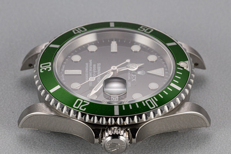 Mint 2003 Rolex Anniversary Green Submariner 16610LV with Box and Papers,Flat 4 Bezel, and Protective Stickers